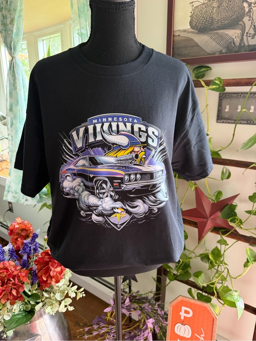 Black Vikings Graphic Tee with Purple & Yellow Accents